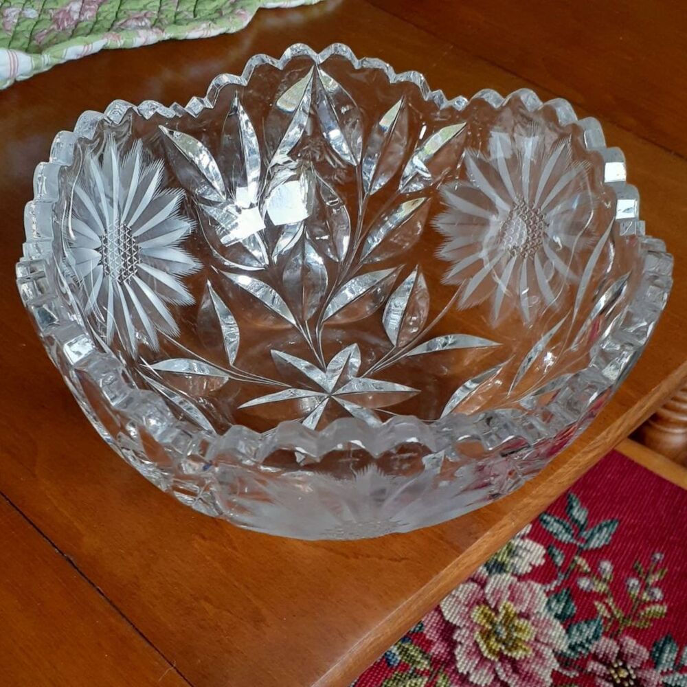 Vintage heavy lead crystal cut glass bowl or large candy dish vintage antique
